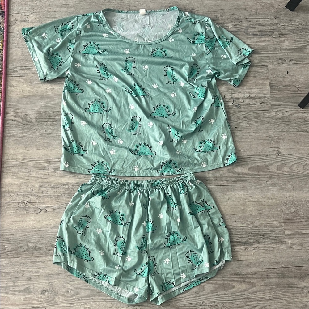 Green Dinosaur Print Pajama Set